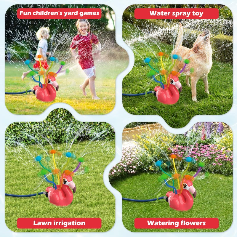 ROUSKY 2-in-1 Water Sprinkler Toys for Kids and Aldult,Outdoor Garden Lawn Watering Toys with Water Tentacles,Attaches to Garden Hose,Summer Spray Water Fun Toys (Flamingo) - Image 5